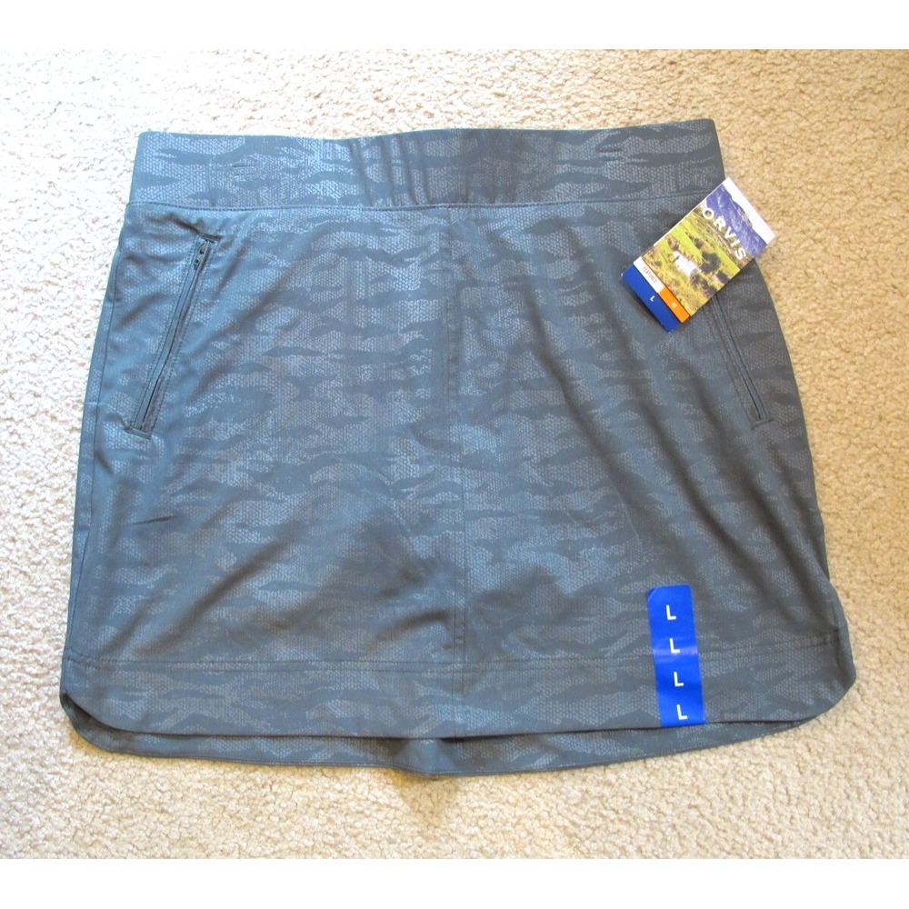 Orvis Embossed Print Travel Skort Women's Large Green Camo Stretch‎ Golf Tennis